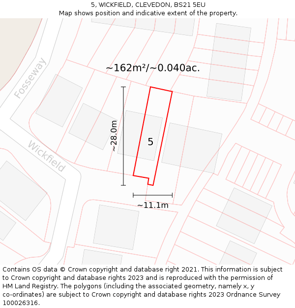 5, WICKFIELD, CLEVEDON, BS21 5EU: Plot and title map