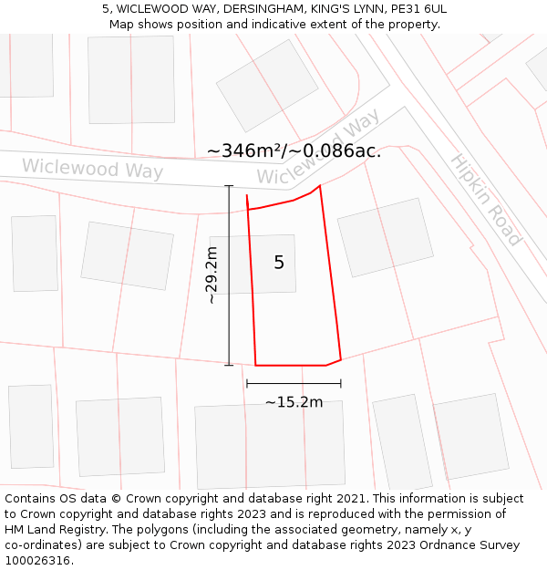 5, WICLEWOOD WAY, DERSINGHAM, KING'S LYNN, PE31 6UL: Plot and title map