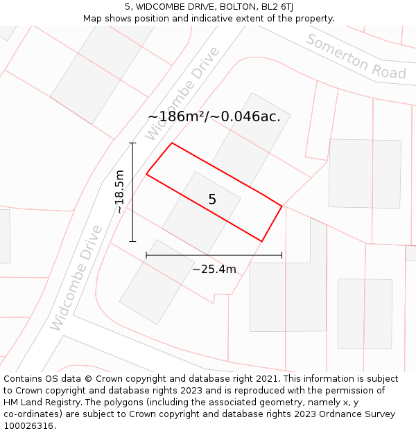 5, WIDCOMBE DRIVE, BOLTON, BL2 6TJ: Plot and title map