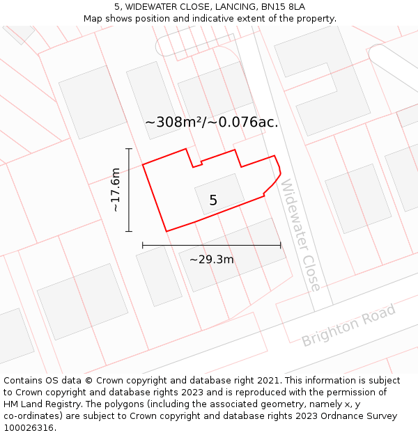 5, WIDEWATER CLOSE, LANCING, BN15 8LA: Plot and title map