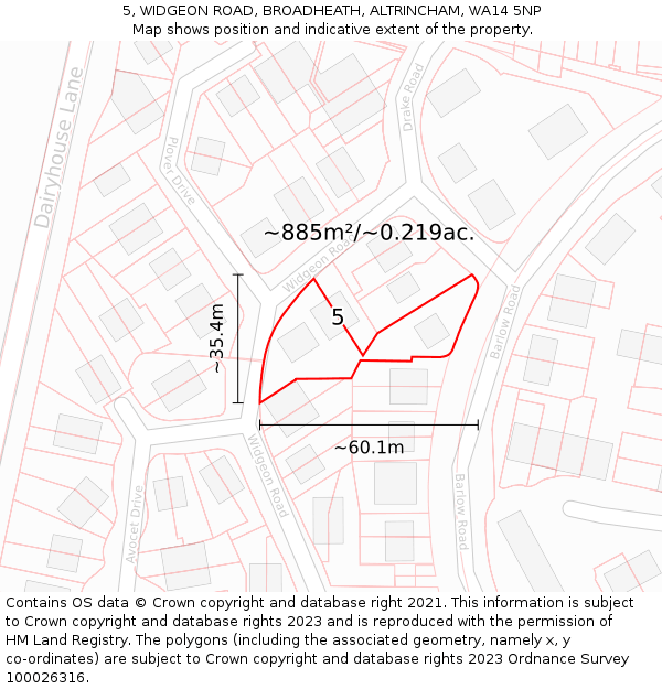 5, WIDGEON ROAD, BROADHEATH, ALTRINCHAM, WA14 5NP: Plot and title map