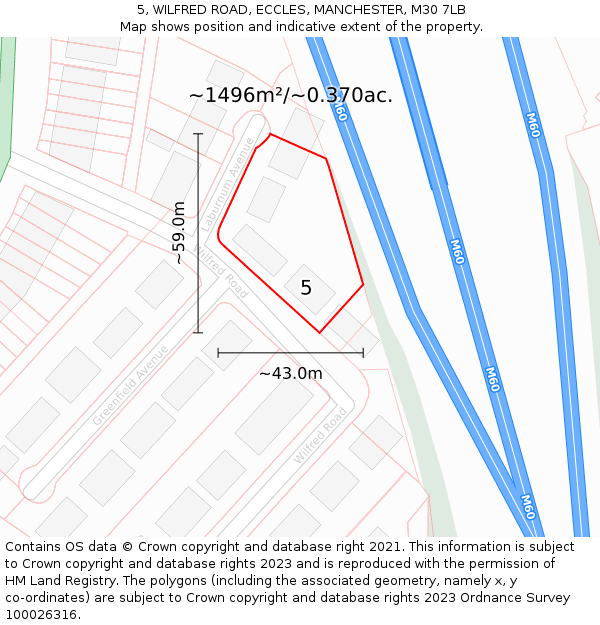 5, WILFRED ROAD, ECCLES, MANCHESTER, M30 7LB: Plot and title map