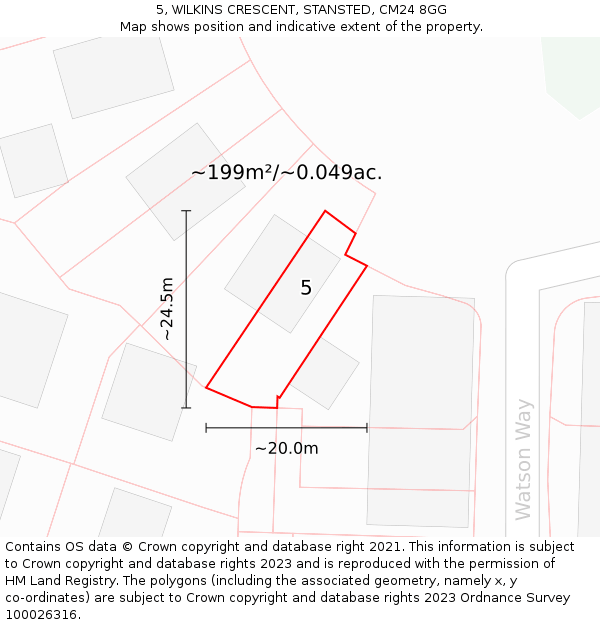 5, WILKINS CRESCENT, STANSTED, CM24 8GG: Plot and title map