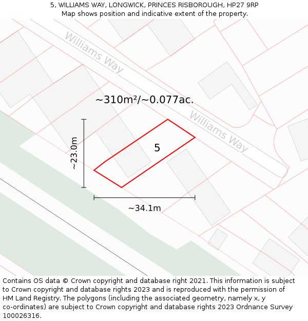 5, WILLIAMS WAY, LONGWICK, PRINCES RISBOROUGH, HP27 9RP: Plot and title map