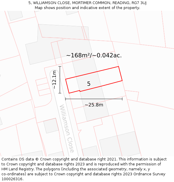 5, WILLIAMSON CLOSE, MORTIMER COMMON, READING, RG7 3UJ: Plot and title map