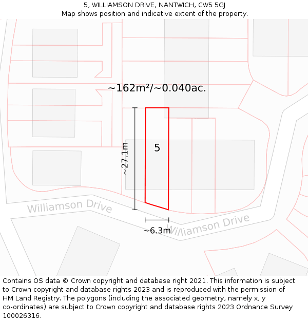 5, WILLIAMSON DRIVE, NANTWICH, CW5 5GJ: Plot and title map