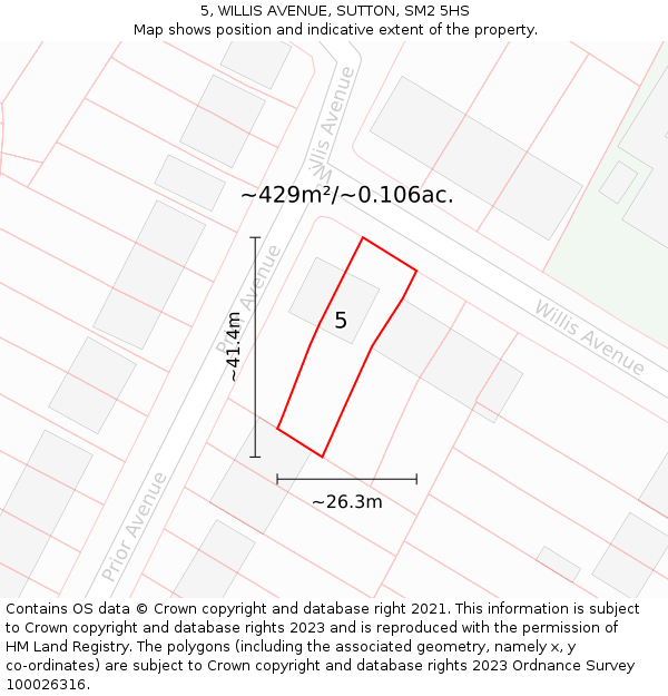 5, WILLIS AVENUE, SUTTON, SM2 5HS: Plot and title map