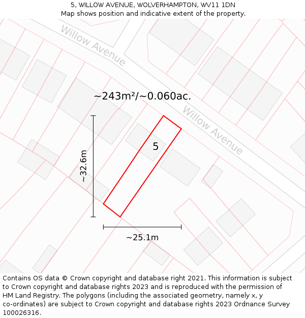 5, WILLOW AVENUE, WOLVERHAMPTON, WV11 1DN: Plot and title map