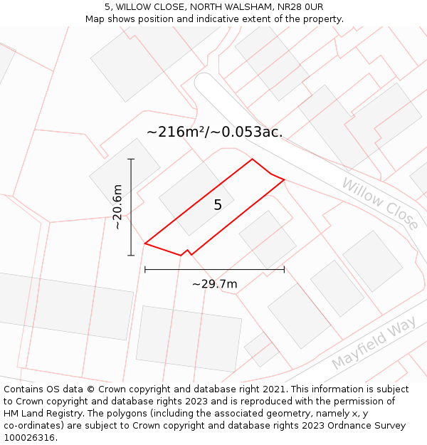 5, WILLOW CLOSE, NORTH WALSHAM, NR28 0UR: Plot and title map