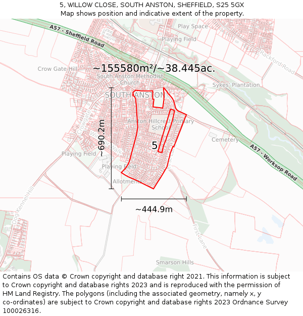 5, WILLOW CLOSE, SOUTH ANSTON, SHEFFIELD, S25 5GX: Plot and title map