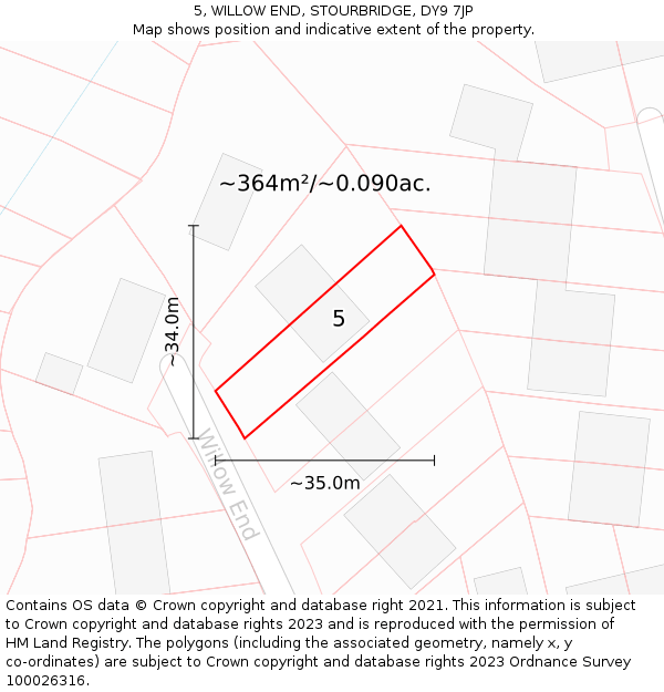 5, WILLOW END, STOURBRIDGE, DY9 7JP: Plot and title map