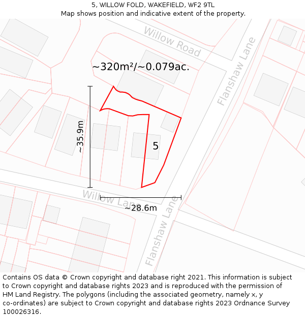 5, WILLOW FOLD, WAKEFIELD, WF2 9TL: Plot and title map