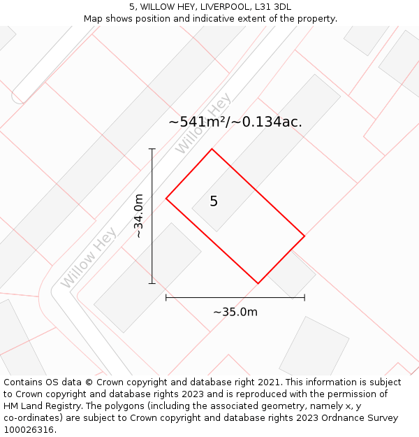5, WILLOW HEY, LIVERPOOL, L31 3DL: Plot and title map