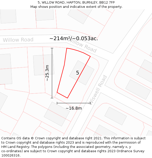 5, WILLOW ROAD, HAPTON, BURNLEY, BB12 7FP: Plot and title map