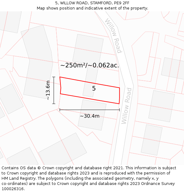 5, WILLOW ROAD, STAMFORD, PE9 2FF: Plot and title map