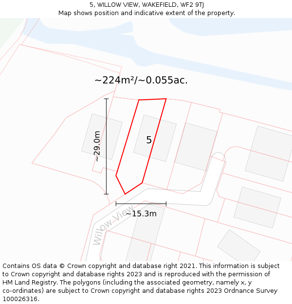 5, WILLOW VIEW, WAKEFIELD, WF2 9TJ: Plot and title map
