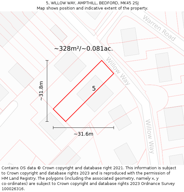5, WILLOW WAY, AMPTHILL, BEDFORD, MK45 2SJ: Plot and title map