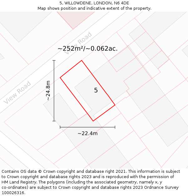 5, WILLOWDENE, LONDON, N6 4DE: Plot and title map