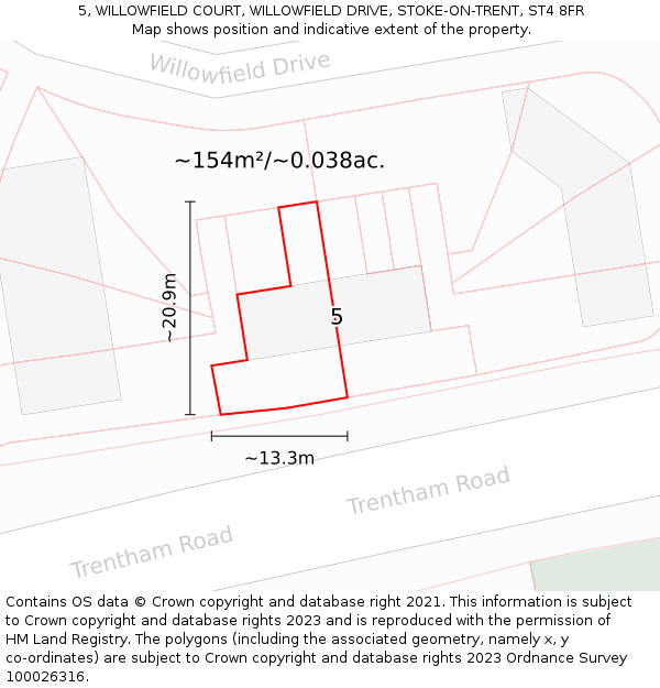 5, WILLOWFIELD COURT, WILLOWFIELD DRIVE, STOKE-ON-TRENT, ST4 8FR: Plot and title map