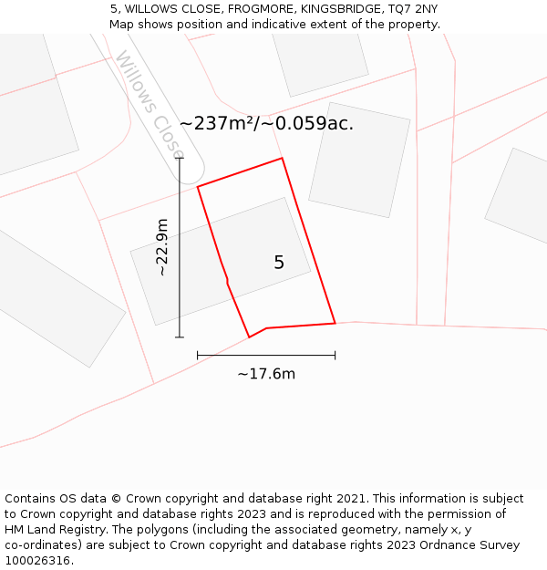 5, WILLOWS CLOSE, FROGMORE, KINGSBRIDGE, TQ7 2NY: Plot and title map