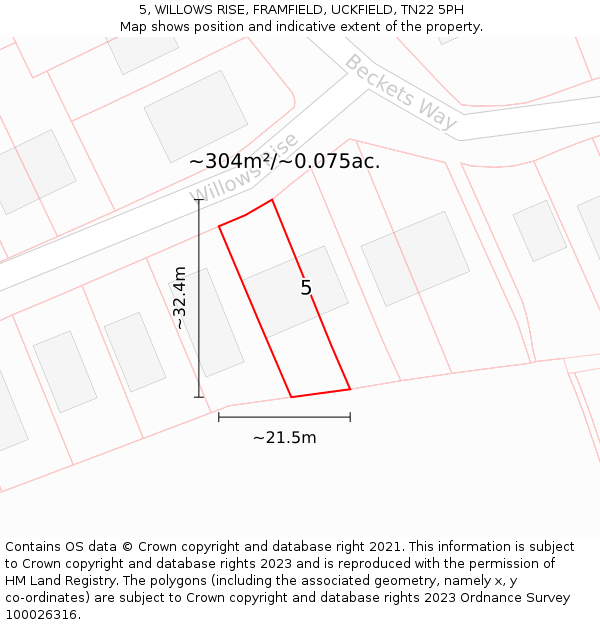 5, WILLOWS RISE, FRAMFIELD, UCKFIELD, TN22 5PH: Plot and title map