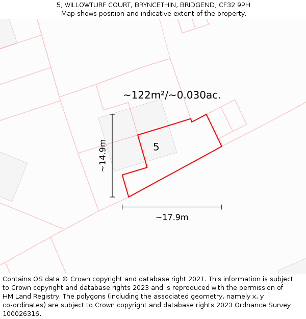 5, WILLOWTURF COURT, BRYNCETHIN, BRIDGEND, CF32 9PH: Plot and title map