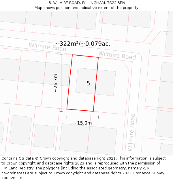 5, WILMIRE ROAD, BILLINGHAM, TS22 5EN: Plot and title map