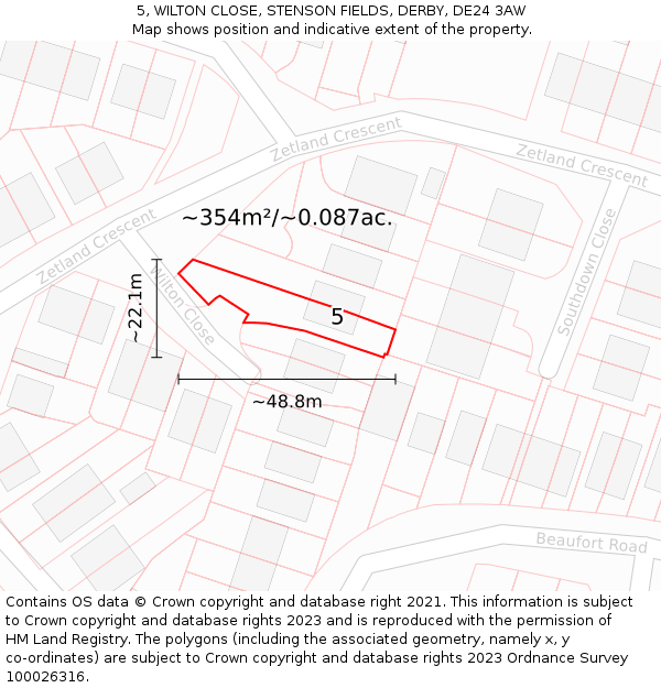 5, WILTON CLOSE, STENSON FIELDS, DERBY, DE24 3AW: Plot and title map