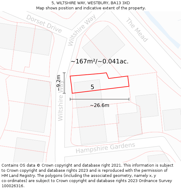 5, WILTSHIRE WAY, WESTBURY, BA13 3XD: Plot and title map