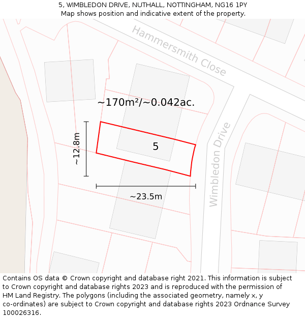 5, WIMBLEDON DRIVE, NUTHALL, NOTTINGHAM, NG16 1PY: Plot and title map