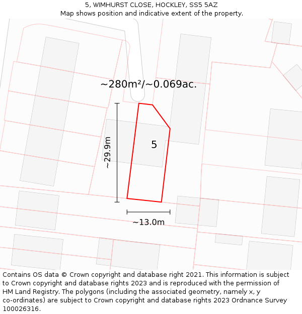 5, WIMHURST CLOSE, HOCKLEY, SS5 5AZ: Plot and title map