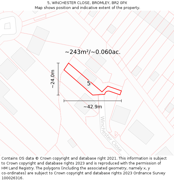 5, WINCHESTER CLOSE, BROMLEY, BR2 0PX: Plot and title map