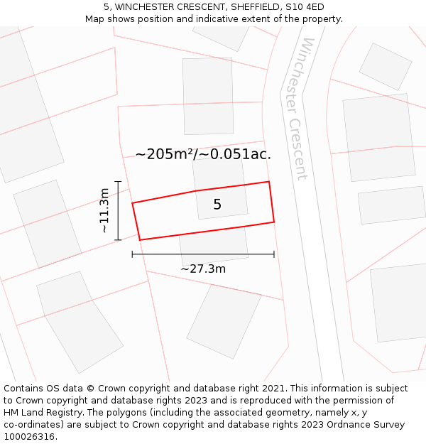 5, WINCHESTER CRESCENT, SHEFFIELD, S10 4ED: Plot and title map