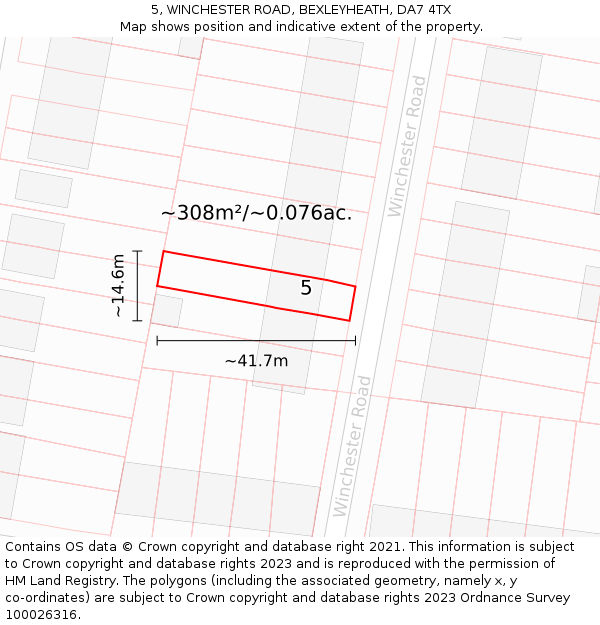 5, WINCHESTER ROAD, BEXLEYHEATH, DA7 4TX: Plot and title map