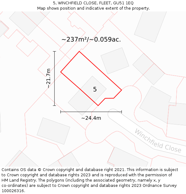 5, WINCHFIELD CLOSE, FLEET, GU51 1EQ: Plot and title map