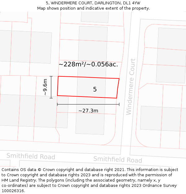 5, WINDERMERE COURT, DARLINGTON, DL1 4YW: Plot and title map