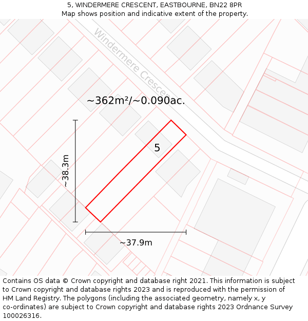 5, WINDERMERE CRESCENT, EASTBOURNE, BN22 8PR: Plot and title map