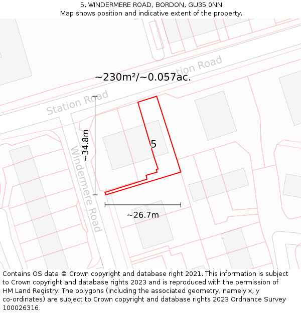 5, WINDERMERE ROAD, BORDON, GU35 0NN: Plot and title map