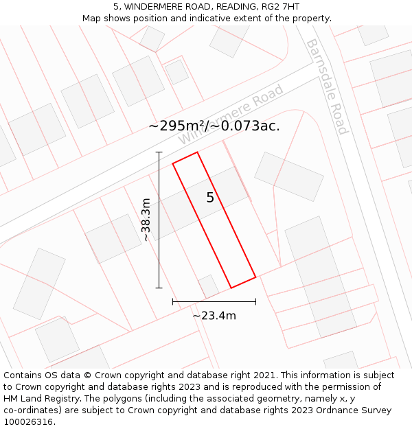 5, WINDERMERE ROAD, READING, RG2 7HT: Plot and title map