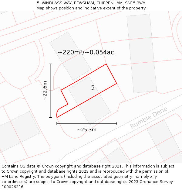 5, WINDLASS WAY, PEWSHAM, CHIPPENHAM, SN15 3WA: Plot and title map