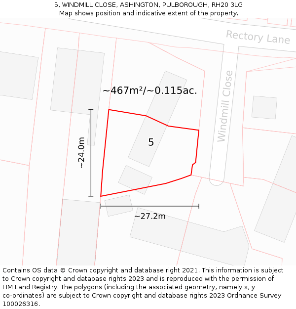 5, WINDMILL CLOSE, ASHINGTON, PULBOROUGH, RH20 3LG: Plot and title map