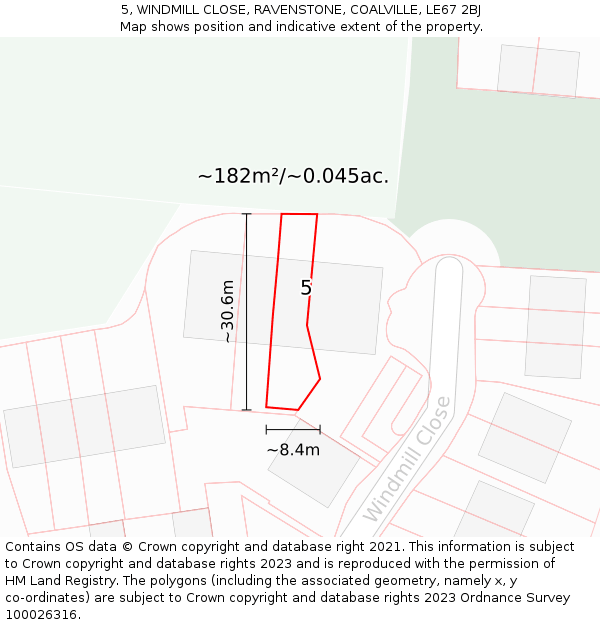 5, WINDMILL CLOSE, RAVENSTONE, COALVILLE, LE67 2BJ: Plot and title map