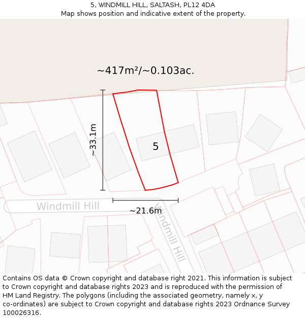5, WINDMILL HILL, SALTASH, PL12 4DA: Plot and title map
