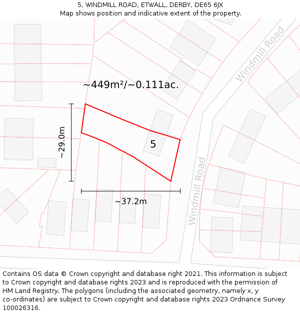 5, WINDMILL ROAD, ETWALL, DERBY, DE65 6JX: Plot and title map