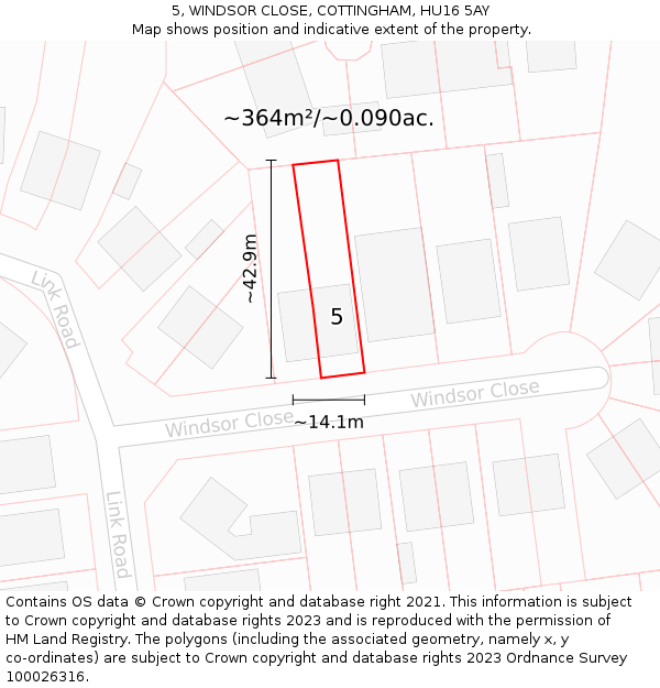 5, WINDSOR CLOSE, COTTINGHAM, HU16 5AY: Plot and title map