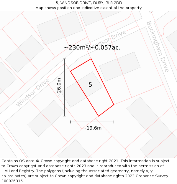 5, WINDSOR DRIVE, BURY, BL8 2DB: Plot and title map