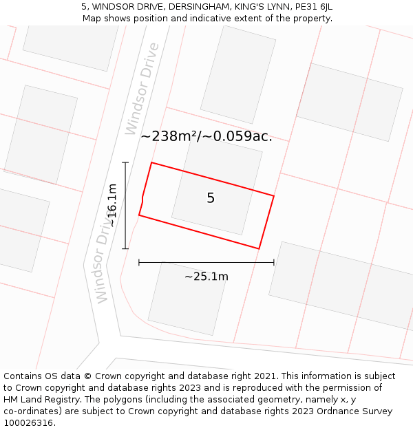 5, WINDSOR DRIVE, DERSINGHAM, KING'S LYNN, PE31 6JL: Plot and title map