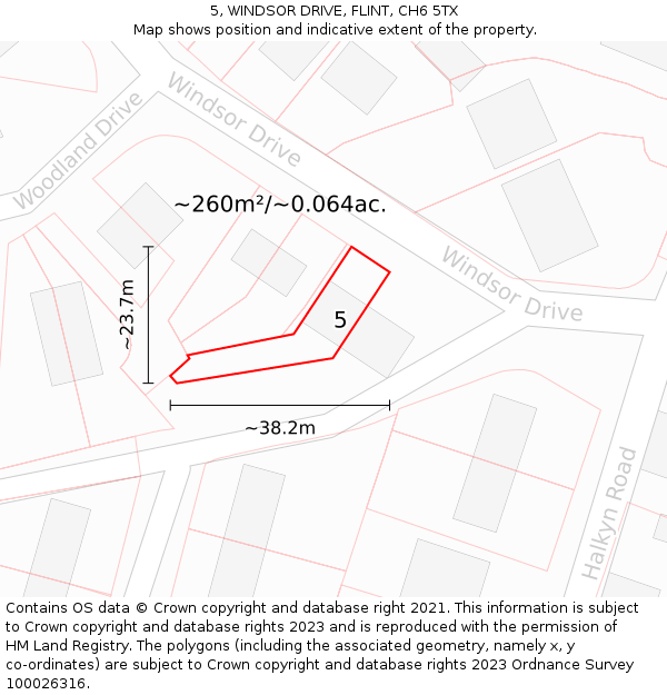 5, WINDSOR DRIVE, FLINT, CH6 5TX: Plot and title map