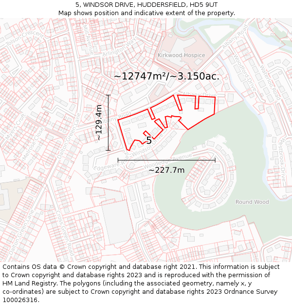 5, WINDSOR DRIVE, HUDDERSFIELD, HD5 9UT: Plot and title map