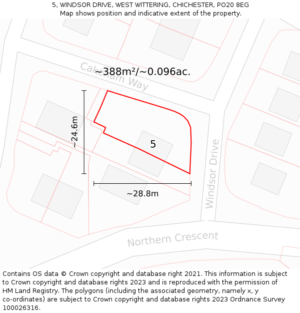 5, WINDSOR DRIVE, WEST WITTERING, CHICHESTER, PO20 8EG: Plot and title map